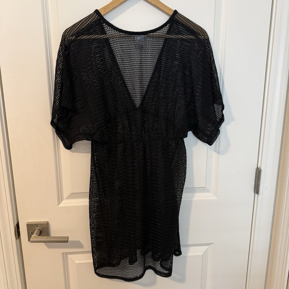 Jordan Taylor Swimsuit Coverup Dress Black Open Knit Sheer Size L Resort Beach